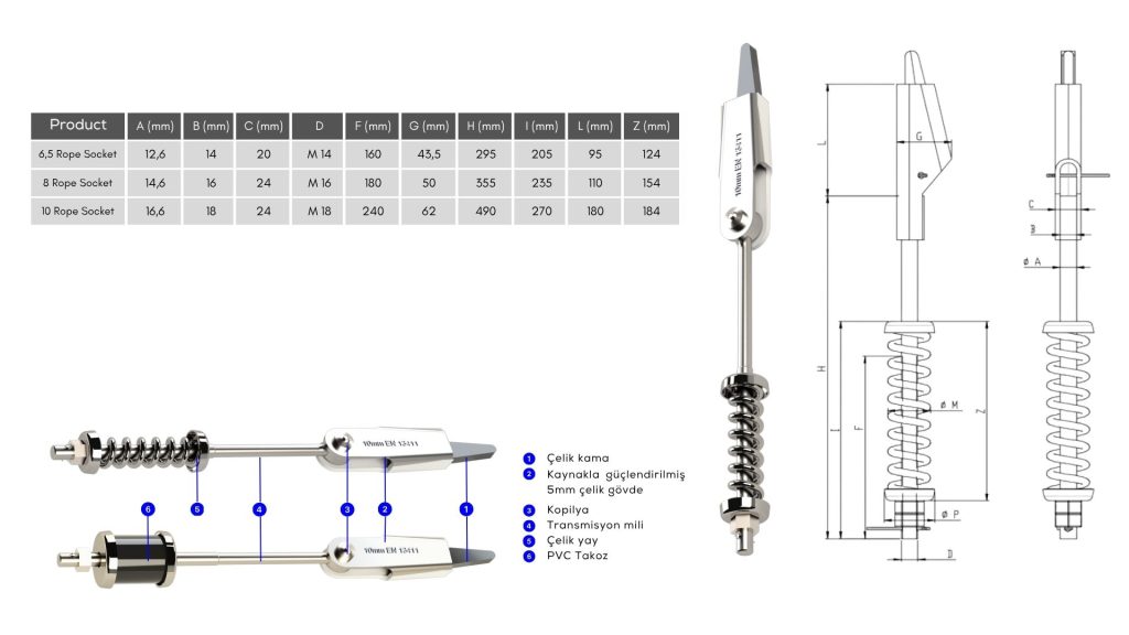 Elevator rope socket product drawing and dimensions